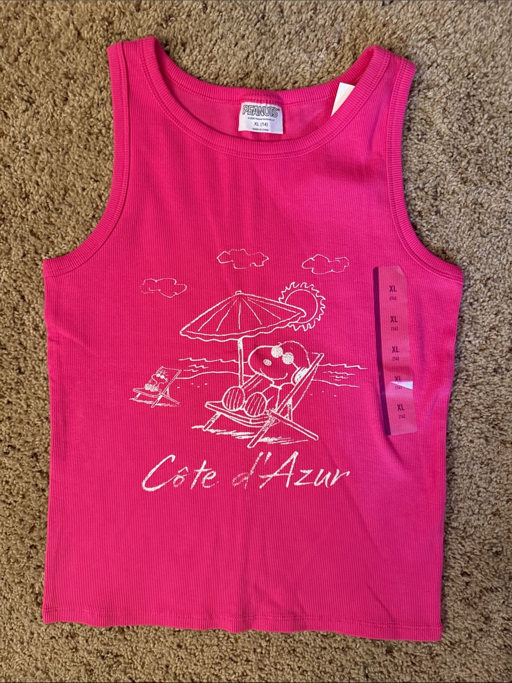 Peanuts Kids' Hot Pink Tank Top with Beach Snoopy Graphic